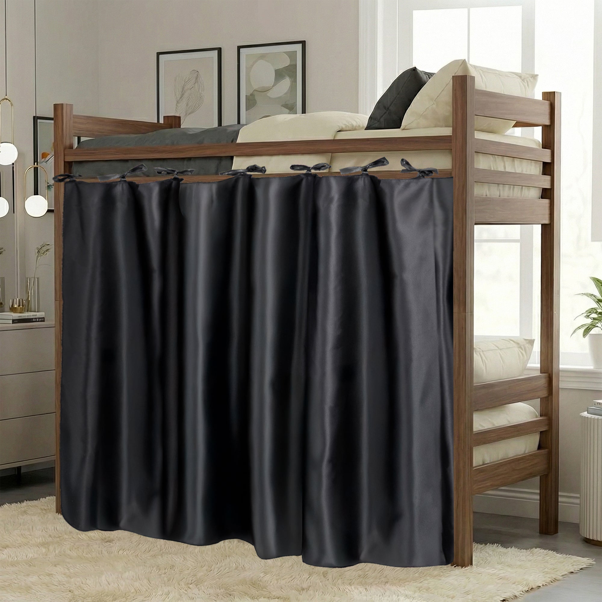 Calm&Cozy Black bunk bed blackout curtain — black variant photo #2