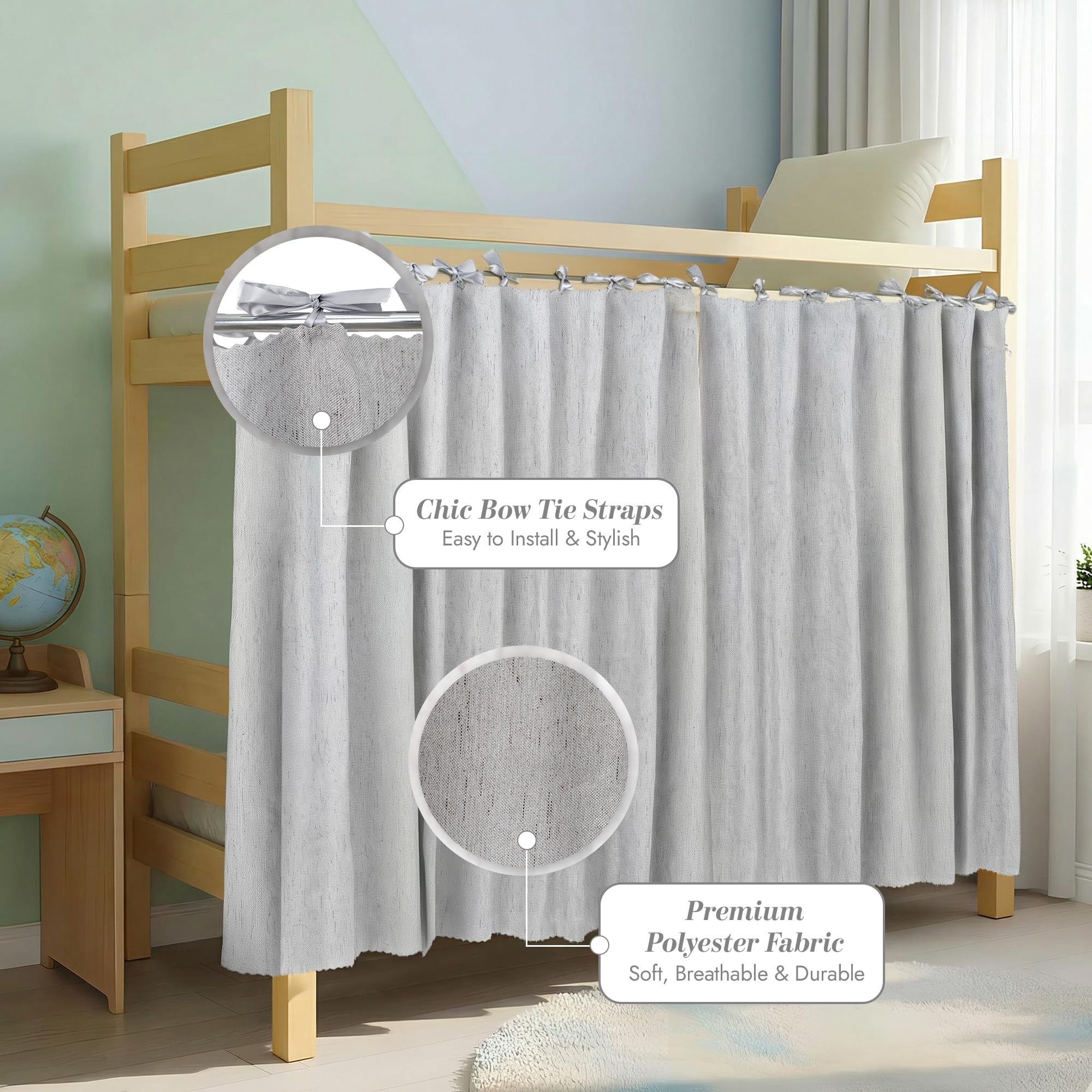Calm&Cozy Bunk Bed Curtain — Blackout Privacy for Bottom Bunks