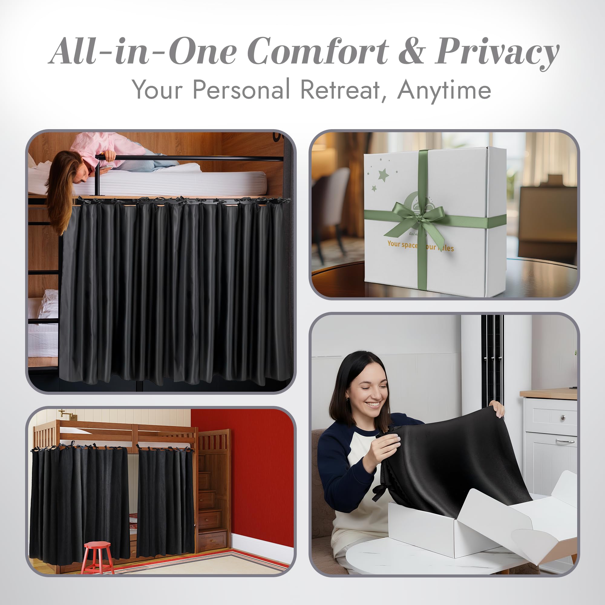 Calm&Cozy Bunk Bed Curtain — Blackout Privacy for Bottom Bunks