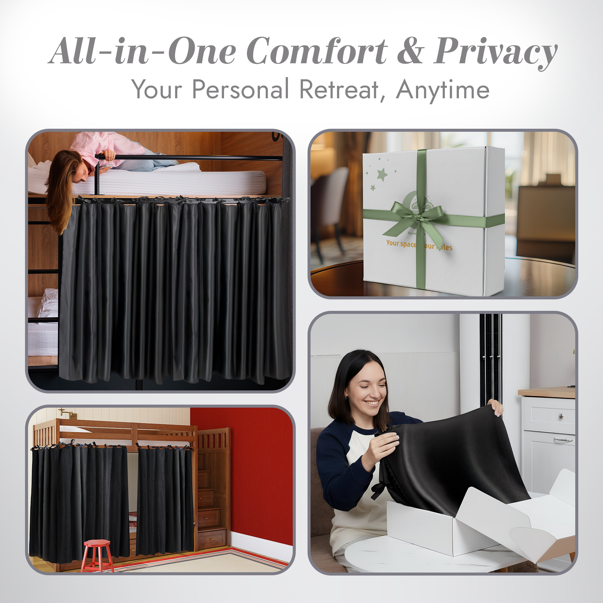 Calm&Cozy Black bunk bed blackout curtain — black variant photo #6