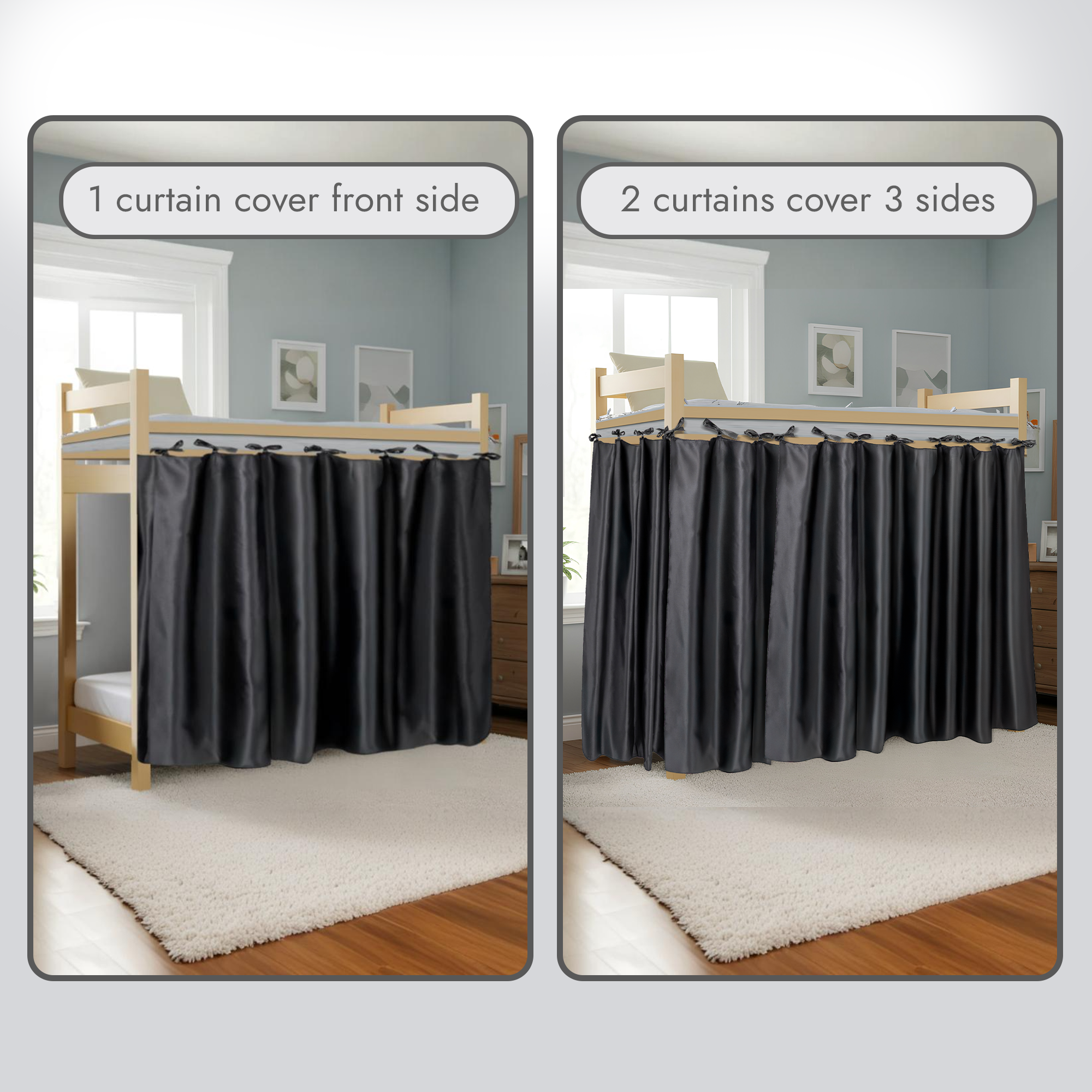 Calm&Cozy Black bunk bed blackout curtain — black variant photo #8